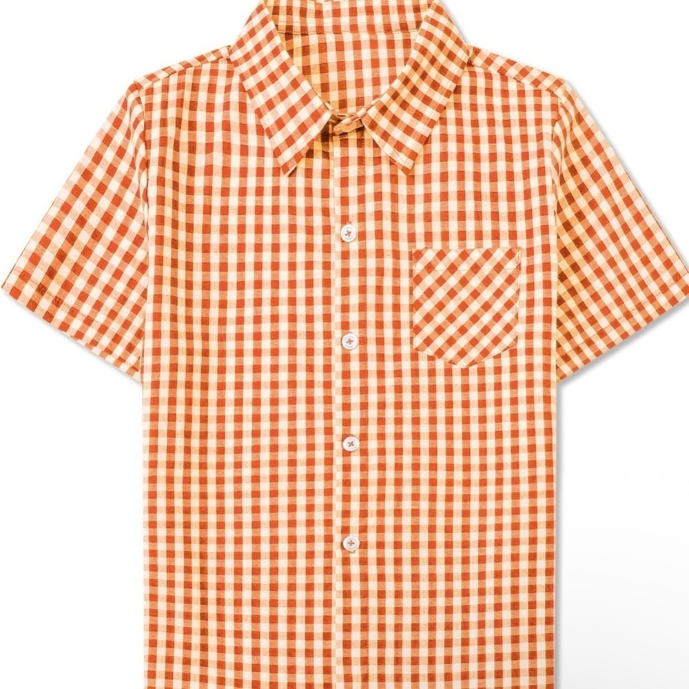 Gingham Short Sleeve Shirt in Orange and White (056) boys